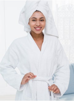 GOODNIGHT 380 GSM Unisex Cotton Fleece Bathrobe Skin-friendly Breathable Nightgown Simple Hooded Home Clothes White  - Image 4