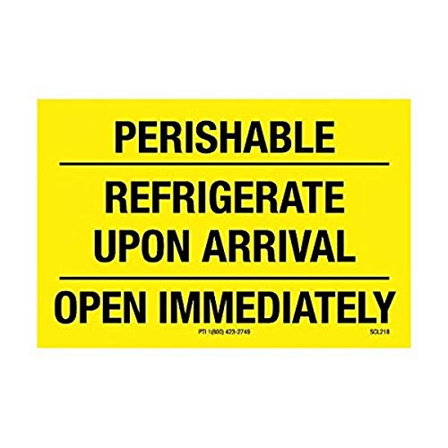Polar Tech SCL218 Pressure Sensitive Permanent Adhesive Label, "PERISHABLE REFRIGERATE UPON ARRIVAL OPEN IMMEDIATELY", 3" Length x 2" Width, Black on Yellow (Roll of 500) - Image 3
