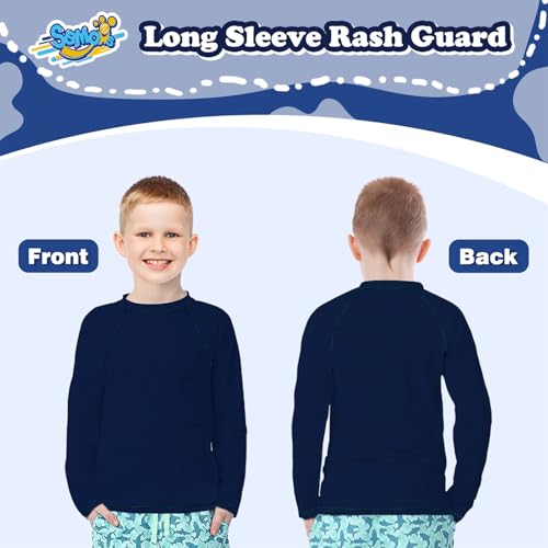 Semois Rash Guard for Boys Long Sleeve Swim Shirt for Toddler Kids 9-10 Years Navy Blue Rashguard Water Swimwear Swimming Shirt UPF+ 50 - Image 3