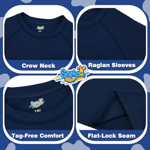 Semois Rash Guard for Boys Long Sleeve Swim Shirt for Toddler Kids 9-10 Years Navy Blue Rashguard Water Swimwear Swimming Shirt UPF+ 50 - Image 4