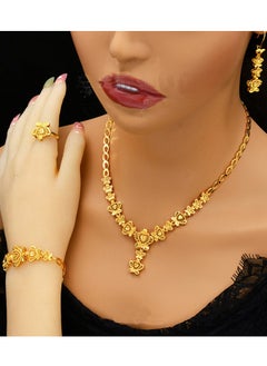 Al Aoyama Gold Color Long Chain Necklace Rings Bracelets Earrings Set for Lady Wedding Bridal Copper Jewelry Set Party Gifts  - Image 2
