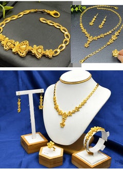 Al Aoyama Gold Color Long Chain Necklace Rings Bracelets Earrings Set for Lady Wedding Bridal Copper Jewelry Set Party Gifts  - Image 3