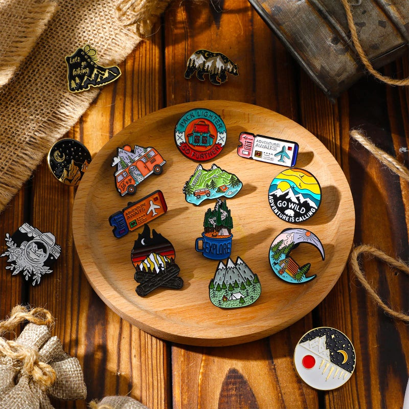 Hanaive 15 Pcs Enamel Pins for Backpack Hat Outdoors Adventure Brooch Pins Cute Camping Lapel Nature Aesthetic Jewelry for Women Men Clothing Bags DIY Crafts Gifts - Image 2