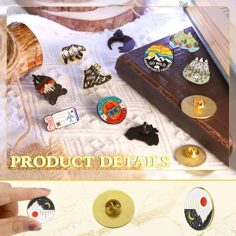 Hanaive 15 Pcs Enamel Pins for Backpack Hat Outdoors Adventure Brooch Pins Cute Camping Lapel Nature Aesthetic Jewelry for Women Men Clothing Bags DIY Crafts Gifts - Image 4