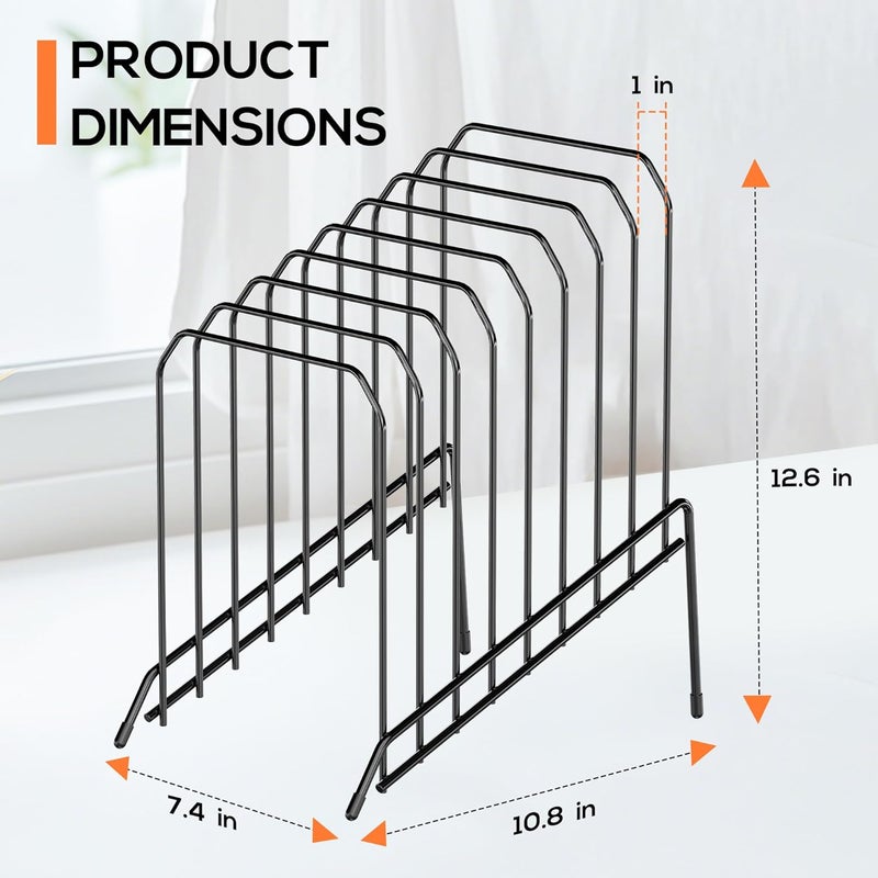MINDEPOT Incline Sorter Desk File Organizer, Metal Desk Magazine Folder Holder with 8-Section Vertical Compartments Rack File Organizer for Office, Home, School (Black, 2Pack) - Image 4
