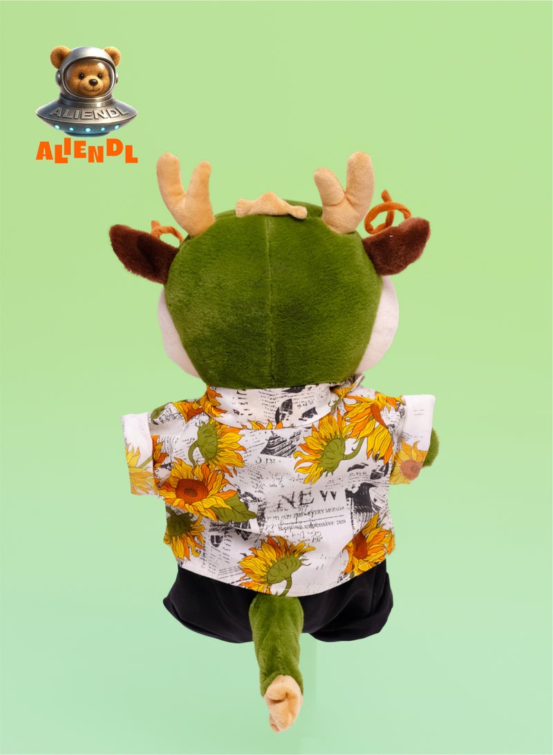 ALIENDL Lazy Dragon – Plush Dragon Stuffed Animal Toy for Baby Kids, Soft Cute Dragon Floral Outfit Doll Gift Set with Removable Clothes & Pouch, Summer Gift for Kids, Friends & Couples - Image 4