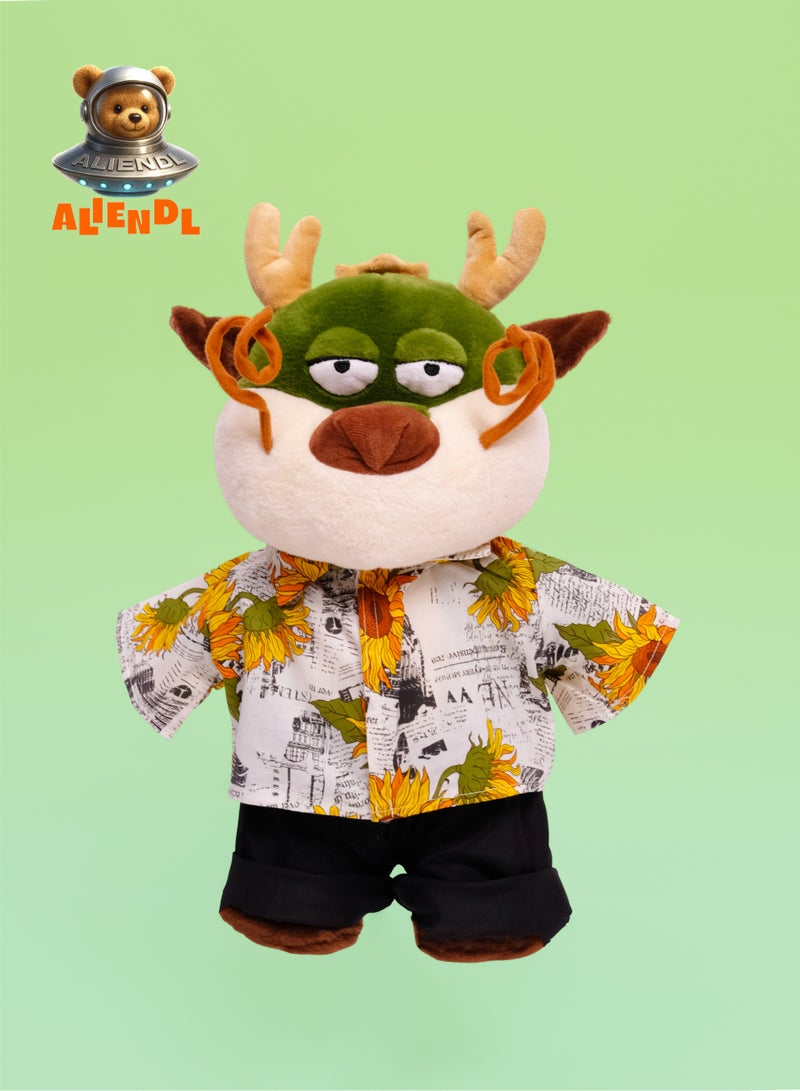 ALIENDL Lazy Dragon – Plush Dragon Stuffed Animal Toy for Baby Kids, Soft Cute Dragon Floral Outfit Doll Gift Set with Removable Clothes & Pouch, Summer Gift for Kids, Friends & Couples - Image 2