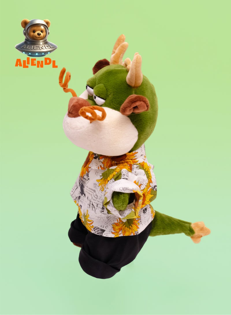 ALIENDL Lazy Dragon – Plush Dragon Stuffed Animal Toy for Baby Kids, Soft Cute Dragon Floral Outfit Doll Gift Set with Removable Clothes & Pouch, Summer Gift for Kids, Friends & Couples - Image 3