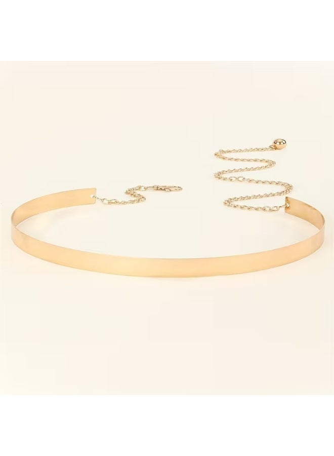 Goolsky 1pc Women'S Adjustable Golden-Tone Metal Belt with Textured Surface - Stylish Black Dress Waistband for Casual, Party & Formal Events - Perfect Gift for Women, Party Accessory, Sophisticated Accessory, Durable Alloy - Image 3