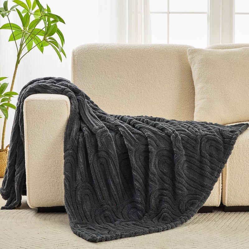 Wajade Fleece Throw Blanket, Fluffy Faux Fur Blanket for Bed Sofa Couch, Soft Warm Thick Blanket,Dark Grey 127x178 - Image 4
