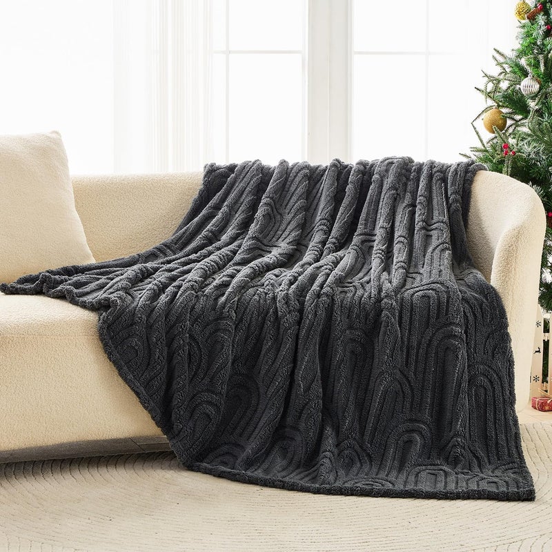 Wajade Fleece Throw Blanket, Fluffy Faux Fur Blanket for Bed Sofa Couch, Soft Warm Thick Blanket,Dark Grey 127x178 - Image 2