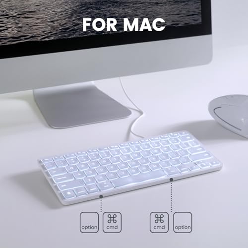 Perixx PERIBOARD332MW Wired Backlit Scissor Keyboard Compatible with Mac OS X and iOS Device Mini 1122x457x083 Inches Scissor Keys with Big Font White Backlit - Image 3
