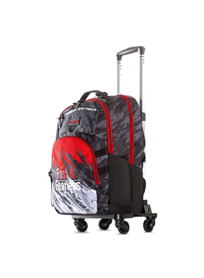 Eazy Kids 20" School Bag w/ 4 Wheel Trolley, Laptop Compartment - Fast & Fearless Black - Image 1