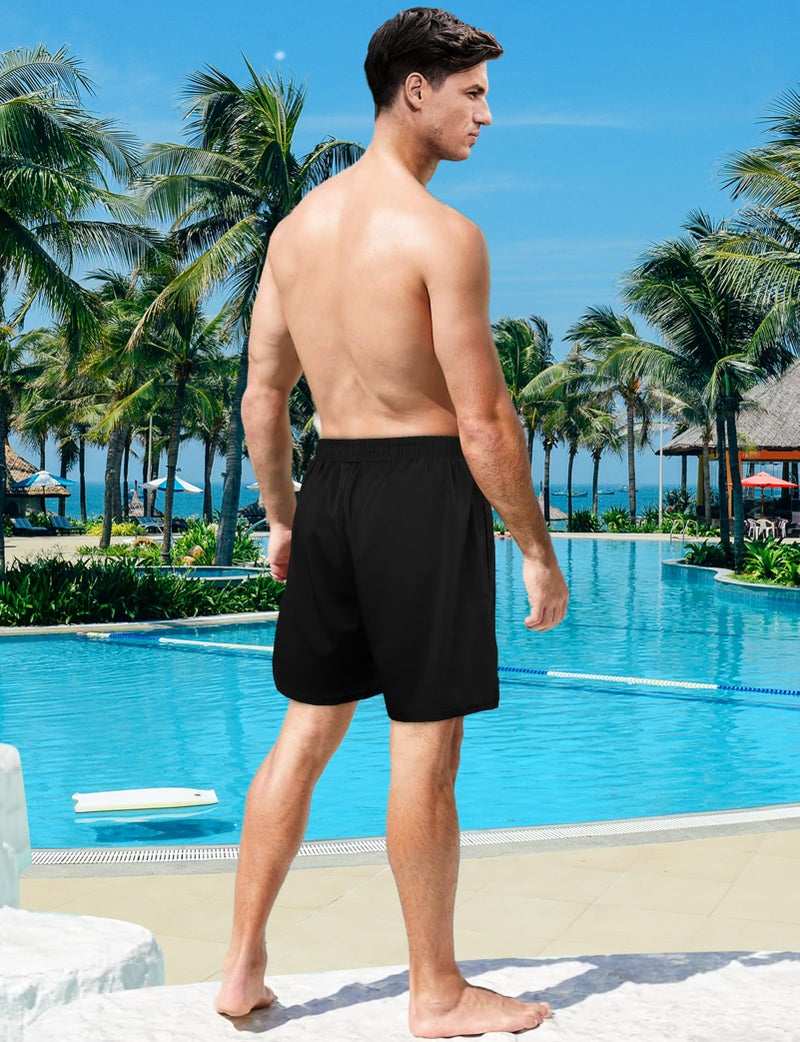 Buauty Mens Swim Trunks with Compression Liner 5 Inch Inseam Quick Dry Swim Shorts Mens Swimsuit Board Shorts with Pockets Black - Image 3