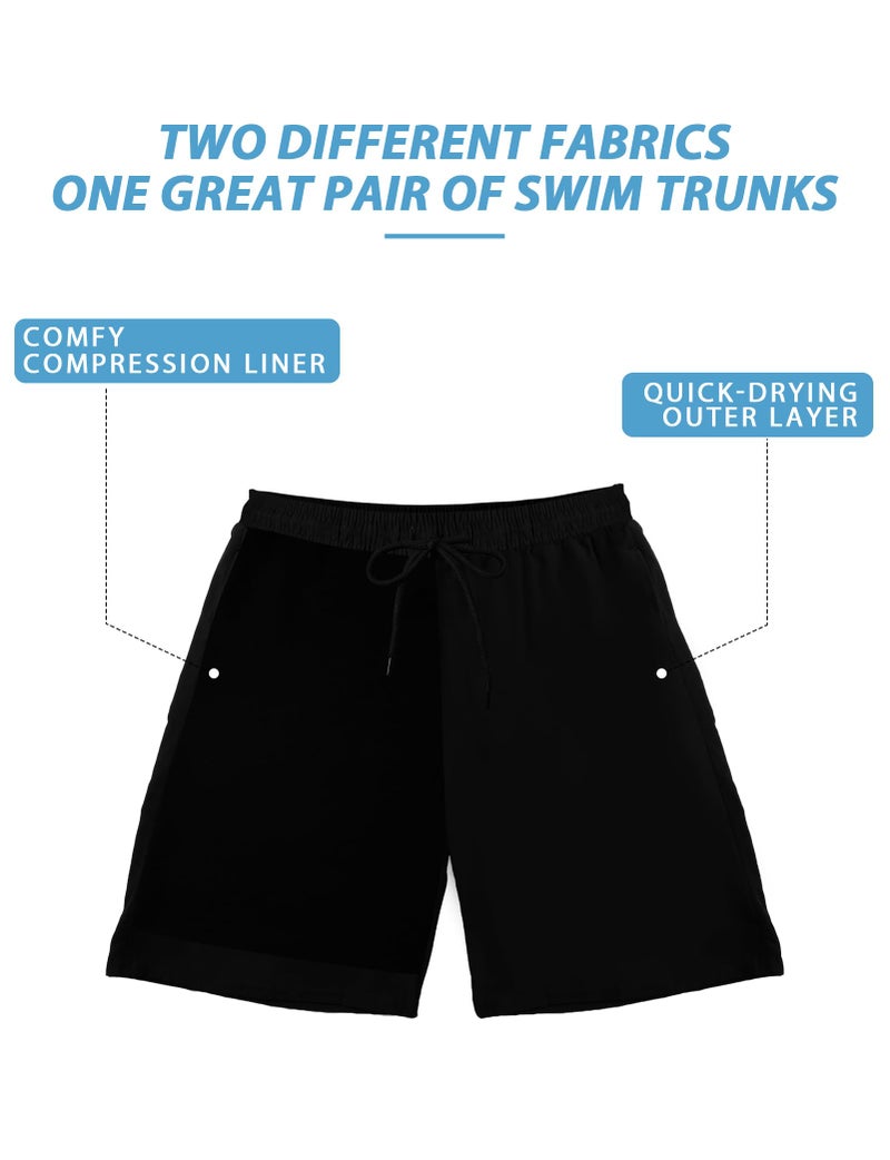 Buauty Mens Swim Trunks with Compression Liner 5 Inch Inseam Quick Dry Swim Shorts Mens Swimsuit Board Shorts with Pockets Black - Image 5