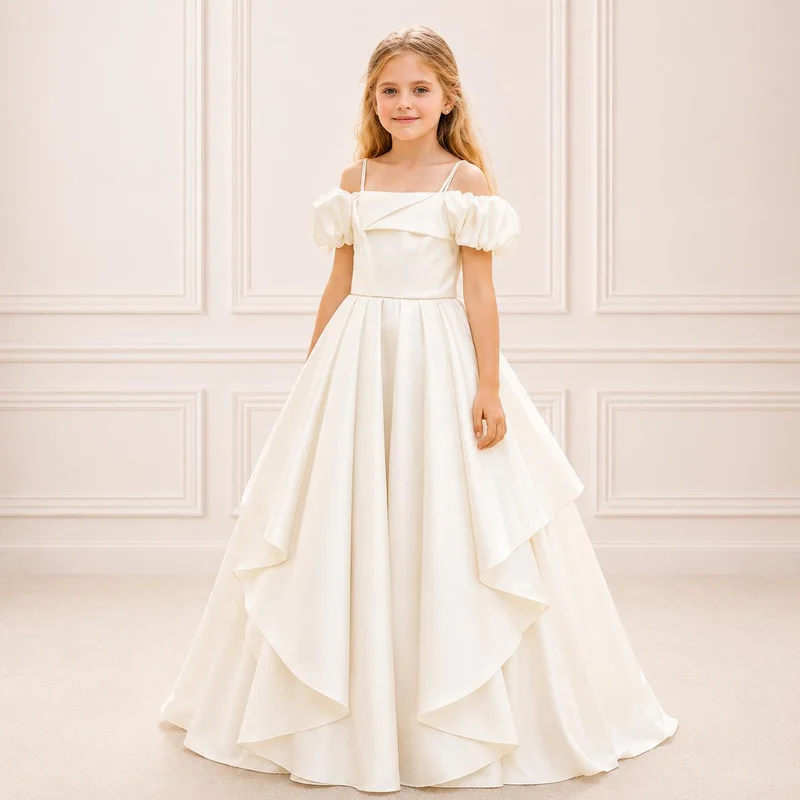 Via Bambino Ivory Puff-Sleeve Wrap Ballgown 5704