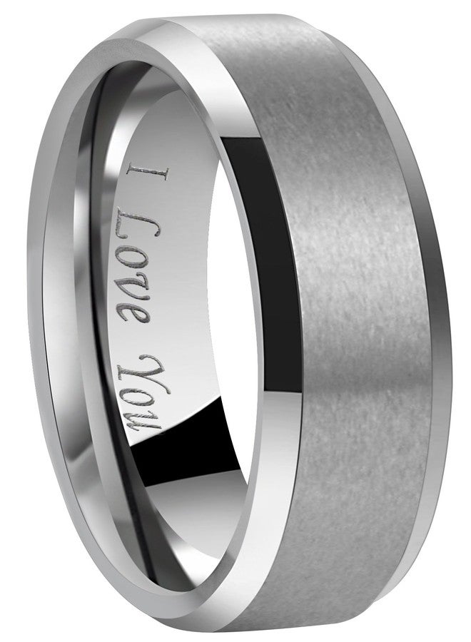 Crownal 4mm 6mm 8mm Tungsten Wedding Couple Bands Rings Men Women Matte Brushed Finish Center Engraved "I Love You" Size 4 To 17 (Silver 6mm,11.5) - Image 1