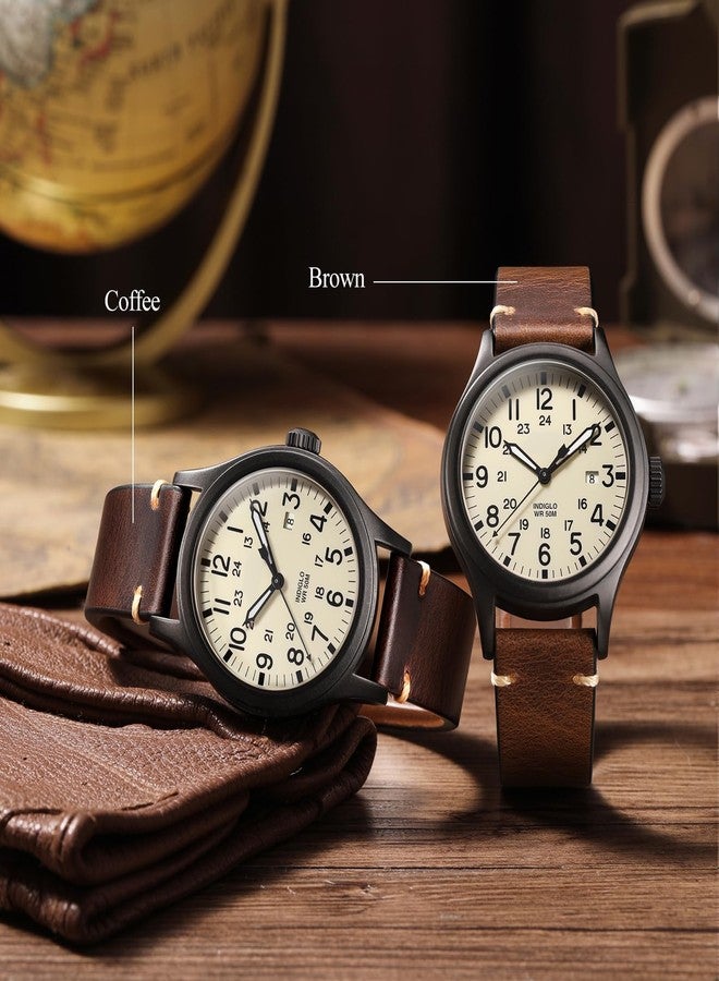 Getalia leather Watch Band Retro Oil wax Genuine Leather,18mm 19mm 20mm 21mm 22mm Quick Release Foldover Clasp Replacement Watch Straps for Men and Women, Brown, 18mm, Retro - Image 4