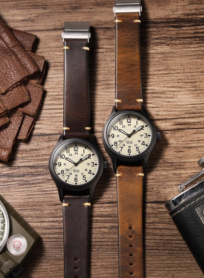 Getalia leather Watch Band Retro Oil wax Genuine Leather,18mm 19mm 20mm 21mm 22mm Quick Release Foldover Clasp Replacement Watch Straps for Men and Women, Brown, 18mm, Retro - Image 5