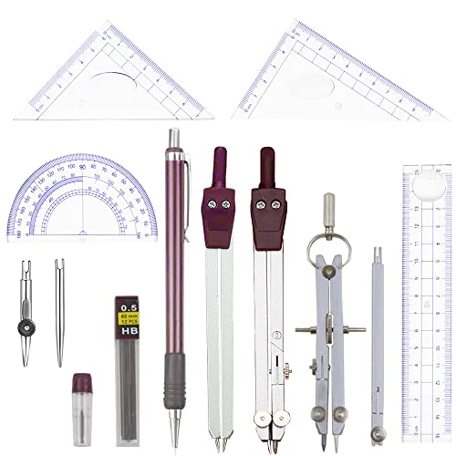 Ysglory Compass Geometry Tool, 13PCS Compass and Protractors Set Math Geometry Drawing Tool Precision Set Graphic Compasses Triangle Rulers Pencils Protractor with Storage Case (Brown) - Image 3