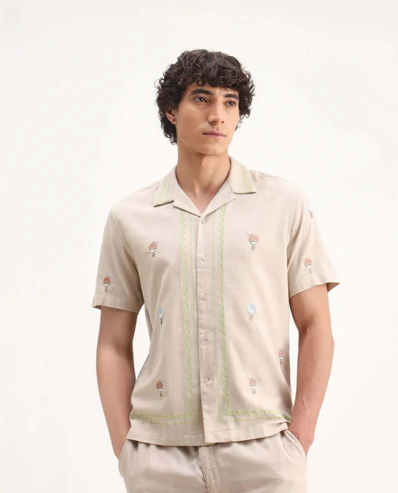 Rare Rabbit Men's Embroidered Boxy Fit Shirt