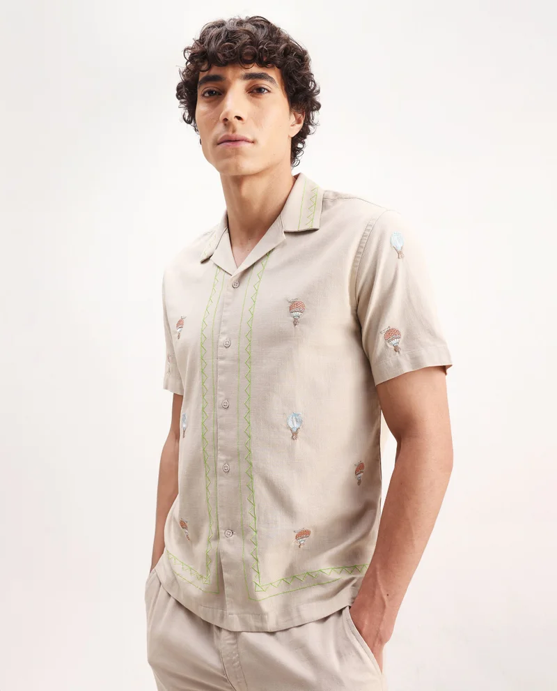 Rare Rabbit Men's Embroidered Boxy Fit Shirt