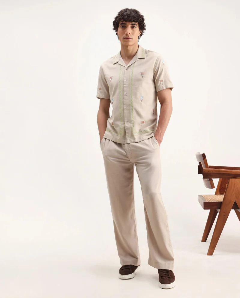 Rare Rabbit Men's Embroidered Boxy Fit Shirt