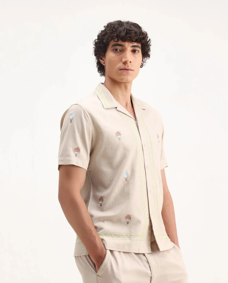 Rare Rabbit Men's Embroidered Boxy Fit Shirt