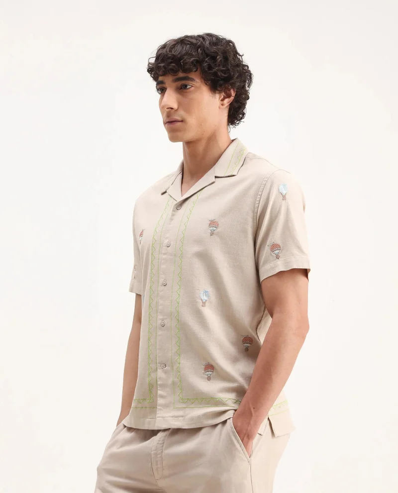 Rare Rabbit Men's Embroidered Boxy Fit Shirt