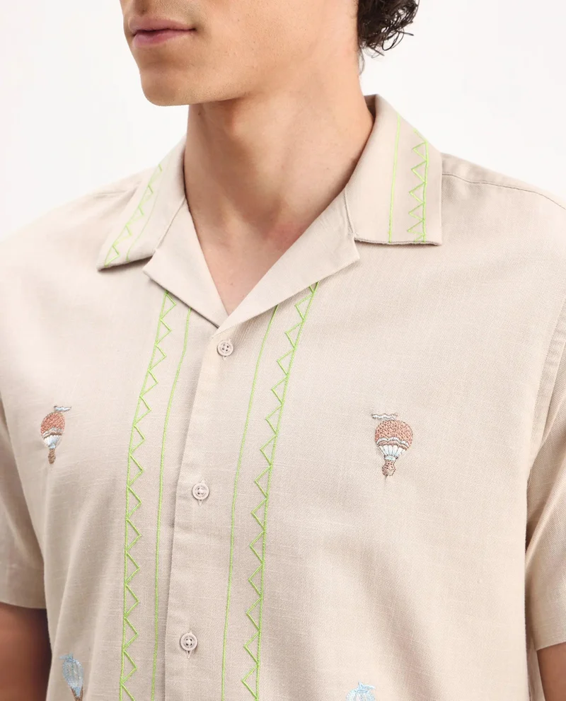 Rare Rabbit Men's Embroidered Boxy Fit Shirt