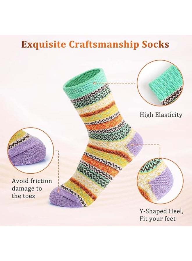 5 Pairs Wool Socks for Women, Soft Warm Comfort Casual Crew Winter Socks, Thick Warm Winter Vintage Knit Thermal Socks for Women - Image 4