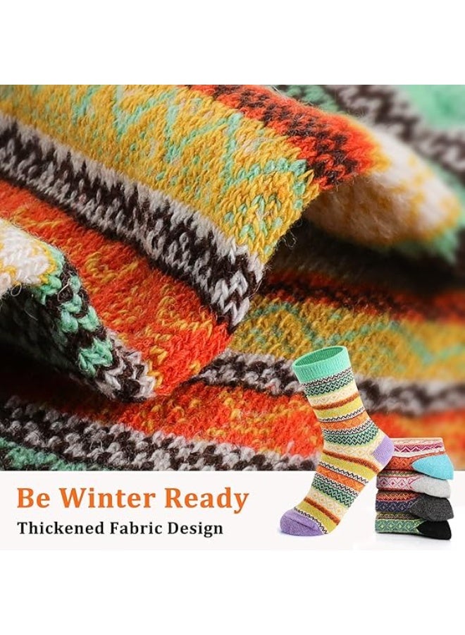 5 Pairs Wool Socks for Women, Soft Warm Comfort Casual Crew Winter Socks, Thick Warm Winter Vintage Knit Thermal Socks for Women - Image 3