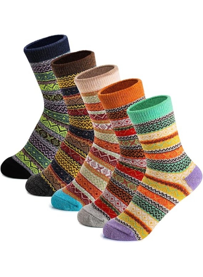 5 Pairs Wool Socks for Women, Soft Warm Comfort Casual Crew Winter Socks, Thick Warm Winter Vintage Knit Thermal Socks for Women - Image 1