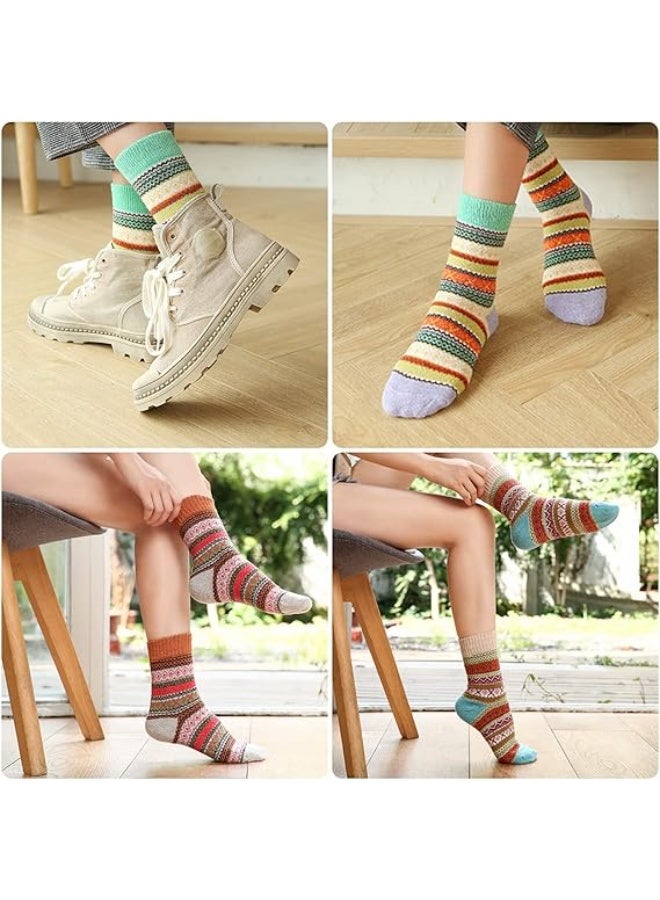 5 Pairs Wool Socks for Women, Soft Warm Comfort Casual Crew Winter Socks, Thick Warm Winter Vintage Knit Thermal Socks for Women - Image 2