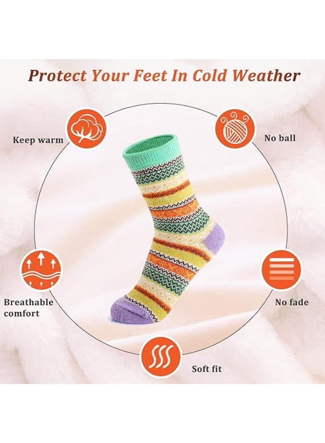5 Pairs Wool Socks for Women, Soft Warm Comfort Casual Crew Winter Socks, Thick Warm Winter Vintage Knit Thermal Socks for Women - Image 5