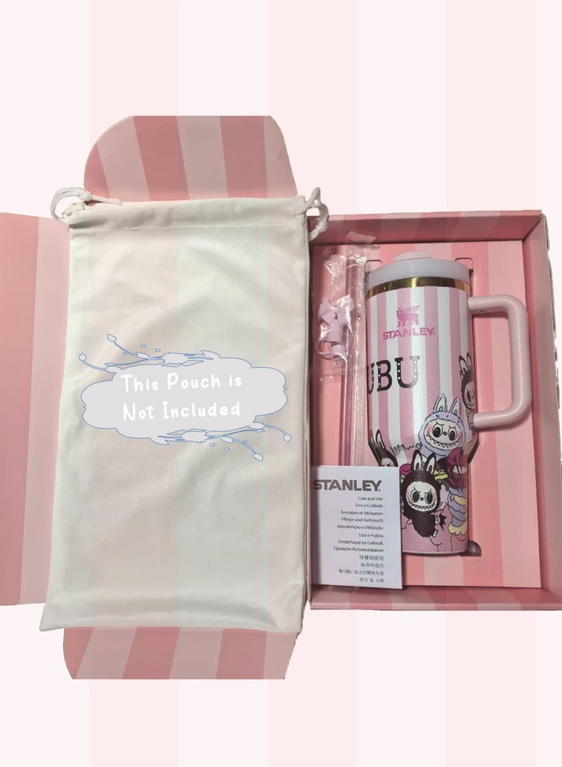 Stanley Flow State 40oz LABUBU Pink Stripes Tumbler, Vacuum Insulated Stainless Steel Quencher with Lid, Straw & Stopper, Keeps Drinks Cold for Hours, Perfect for Water, Iced Tea & Gifting - Image 5