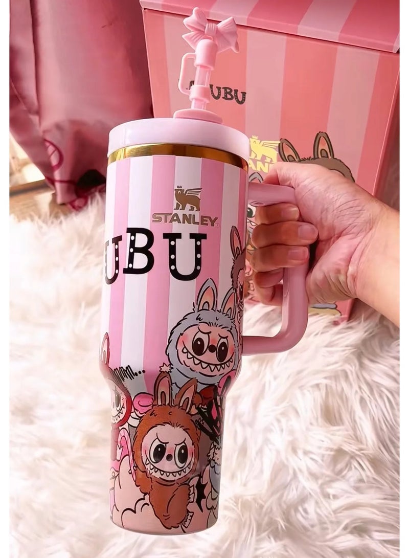 Stanley Flow State 40oz LABUBU Pink Stripes Tumbler, Vacuum Insulated Stainless Steel Quencher with Lid, Straw & Stopper, Keeps Drinks Cold for Hours, Perfect for Water, Iced Tea & Gifting - Image 3