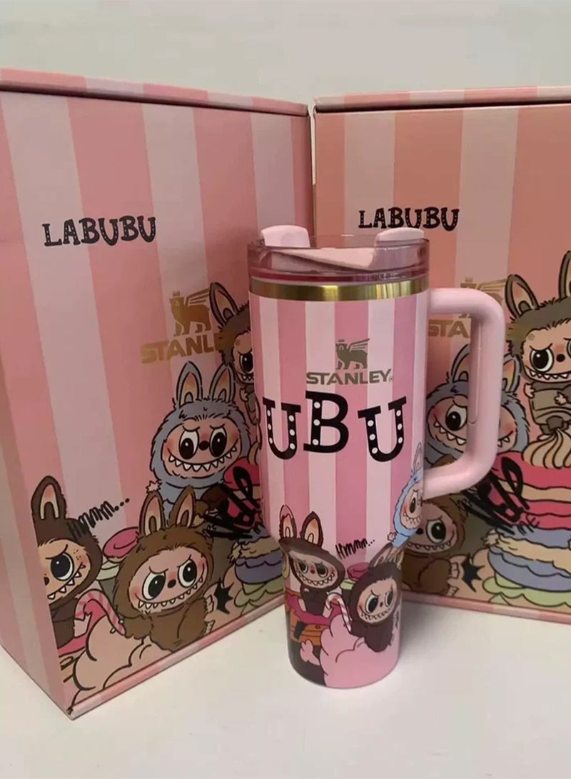 Stanley Flow State 40oz LABUBU Pink Stripes Tumbler, Vacuum Insulated Stainless Steel Quencher with Lid, Straw & Stopper, Keeps Drinks Cold for Hours, Perfect for Water, Iced Tea & Gifting - Image 2