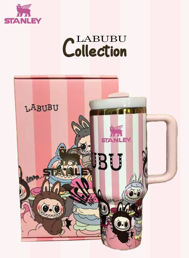 Stanley Flow State 40oz LABUBU Pink Stripes Tumbler, Vacuum Insulated Stainless Steel Quencher with Lid, Straw & Stopper, Keeps Drinks Cold for Hours, Perfect for Water, Iced Tea & Gifting - Image 1