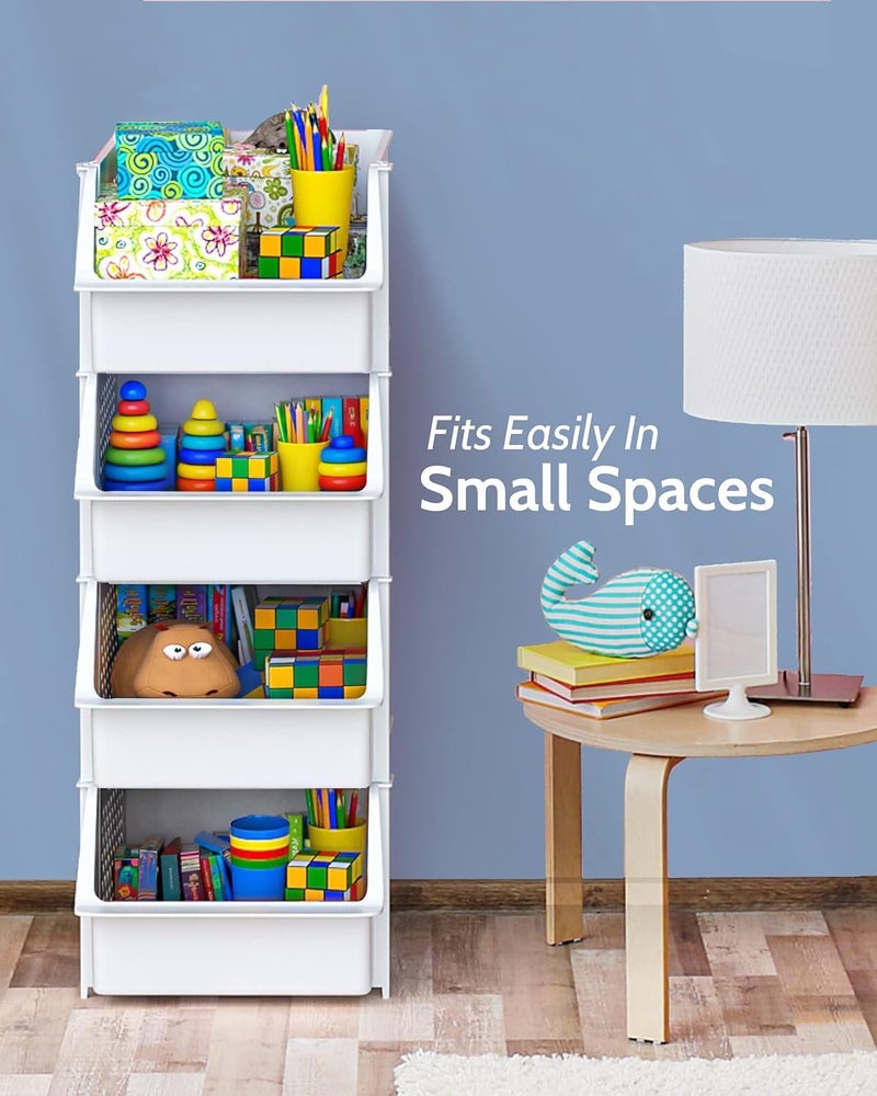 Skywin TidyFriend Stackable Storage Bins for Pantry - 4-Pack Stackable Bins For Organizing Food, Kitchen, and Bathroom Essentials (White) | Sturdy Plastic, Easy Stacking, Open Front Access, Ventilated Sides, Vertical & Space Saving Pantry Organizers and Storage Bin - Image 5