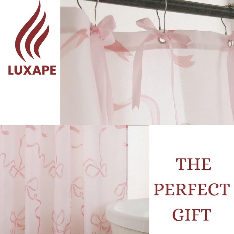 Luxape Bow Shower Curtain  Coquette Handcrafted Bow Tie Bath Curtain For Master Bathroom  Ruched Microfiber Bathroom Curtain With 12 Buttonholes  72"" W X 72"" H (Coquette Pink) - Image 5