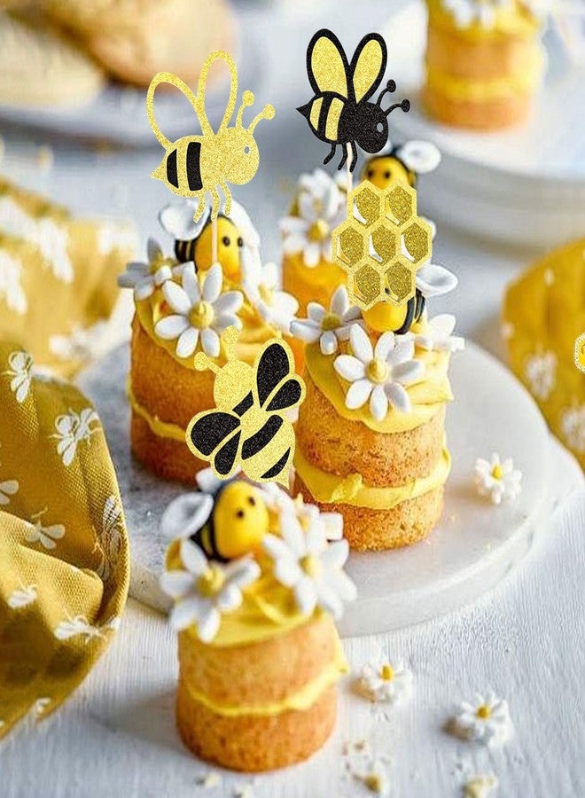 Pretyps 32 PCS Bumble Bee Cupcake Toppers Glitter Heart Honeycomb Bee Cupcake Picks BaBy Shower Cake Decorations for Bee Theme Baby Shower Kids Birthday Party Supplies - Image 3