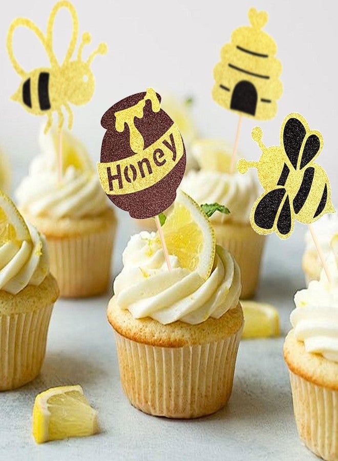 Pretyps 32 PCS Bumble Bee Cupcake Toppers Glitter Heart Honeycomb Bee Cupcake Picks BaBy Shower Cake Decorations for Bee Theme Baby Shower Kids Birthday Party Supplies - Image 2