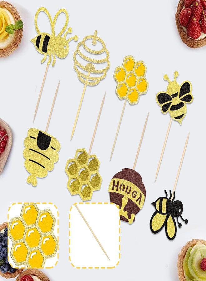Pretyps 32 PCS Bumble Bee Cupcake Toppers Glitter Heart Honeycomb Bee Cupcake Picks BaBy Shower Cake Decorations for Bee Theme Baby Shower Kids Birthday Party Supplies - Image 5