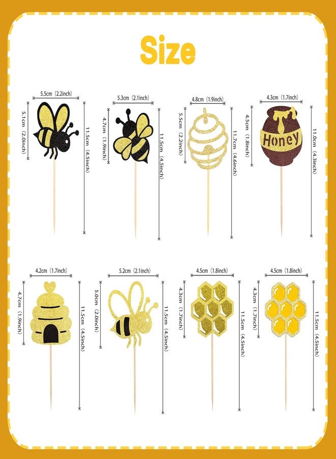 Pretyps 32 PCS Bumble Bee Cupcake Toppers Glitter Heart Honeycomb Bee Cupcake Picks BaBy Shower Cake Decorations for Bee Theme Baby Shower Kids Birthday Party Supplies - Image 4