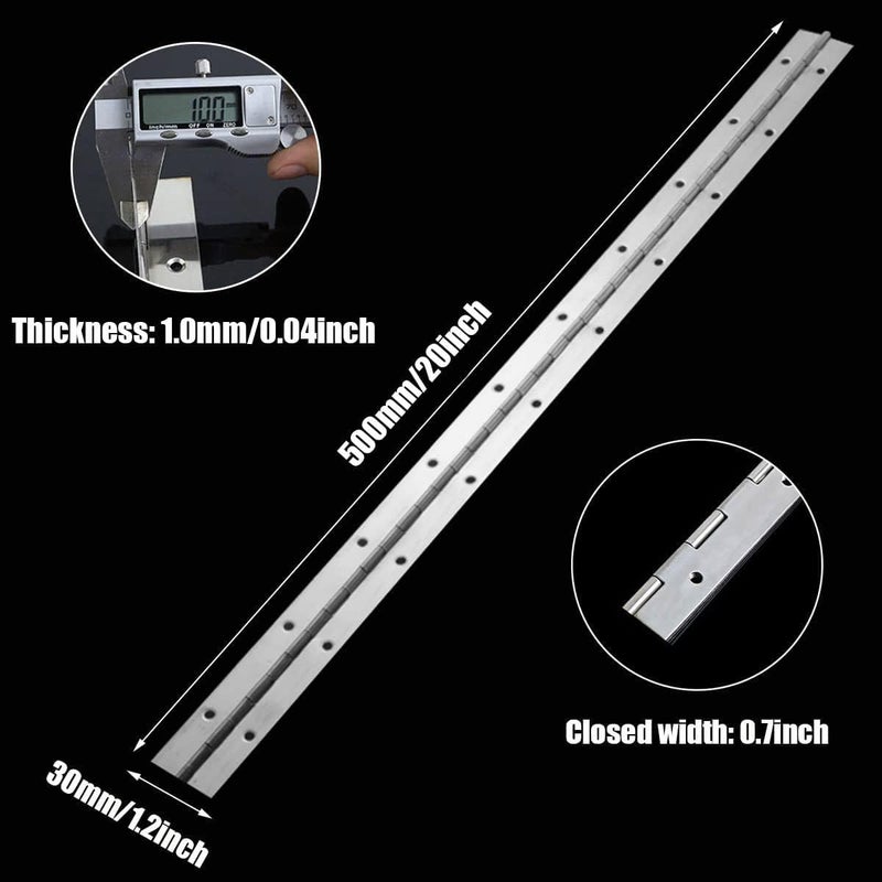 EPHECH 20Inch Continuous & Piano Hinges, 2PCS Heavy Duty Stainless Steel Piano Hinge, Smooth Polished Folding Continuous Hinge, 0.04inch Leaf Thickness, 1.2inch Open Width - Image 2
