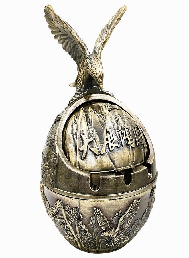 Hourwof Windproof Ashtray with Lid for Cigarettes,Metal Vintage Ashtrays for Outdoor Indoor Home Decor,Decorative Smokeless Ashtray,Bronze Eagle - Image 1