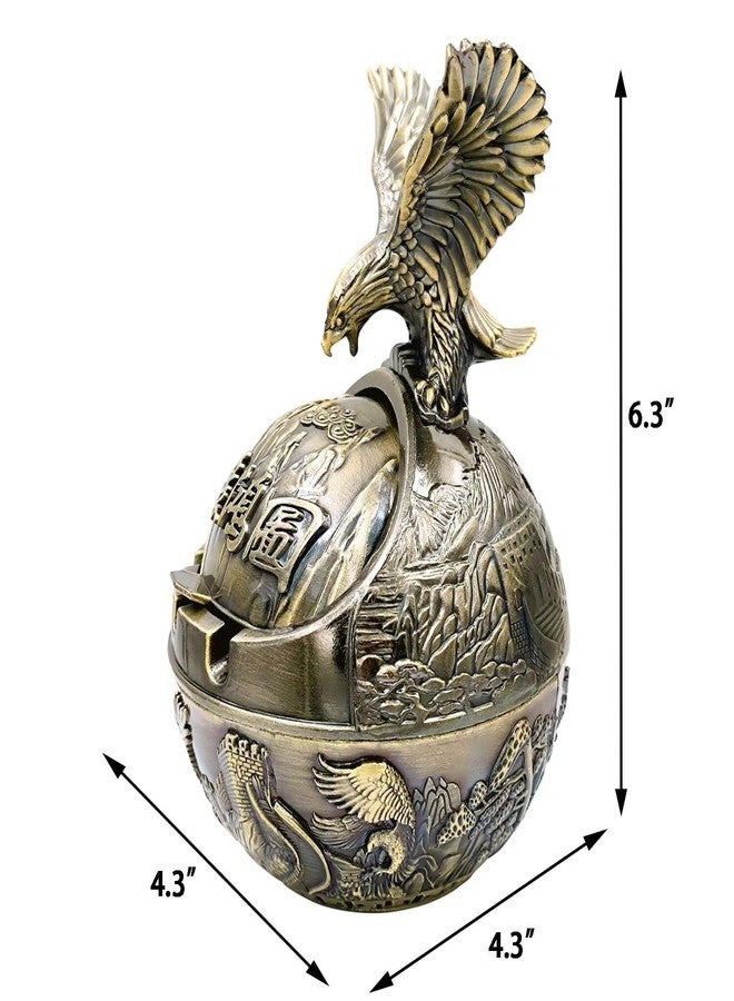 Hourwof Windproof Ashtray with Lid for Cigarettes,Metal Vintage Ashtrays for Outdoor Indoor Home Decor,Decorative Smokeless Ashtray,Bronze Eagle - Image 2