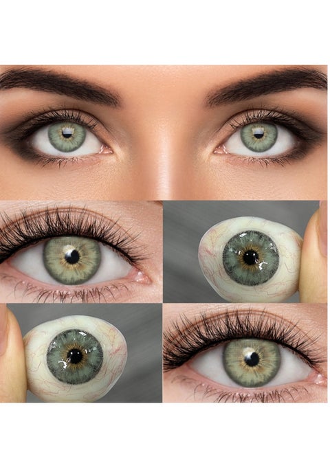 عدسات لاصقة تجميلية سنوية للجنسين باللون الأخضر سيري، مجموعة تكبير مع علبة