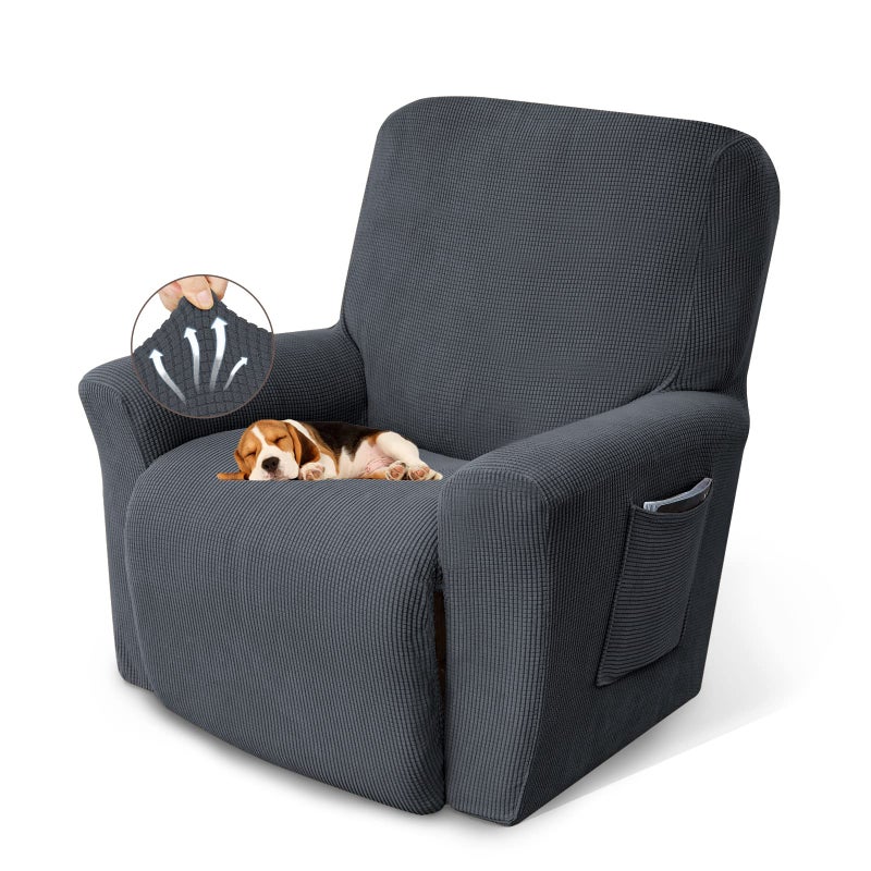 KEKUOU Recliner Chair Covers Lazy Boy Recliner Covers Stretch Couch Cover Slipcovers 1 Piece Furniture Protector with Elastic Bottom for DogKidsRecliner Charcoal